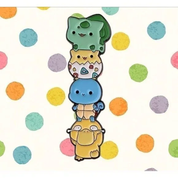 Stacked Cuties: Pokemon Psyduck, Squirtle, Togepi, Bulbasaur Stacker Enamel Pin - Picture 2 of 5